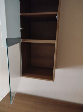 Conjunto mueble salón TV Blanco brillante y nogal.