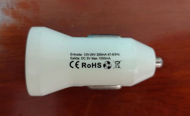 Cargador Coche USB-Encendedor 12V-24V, 5V 1000mA