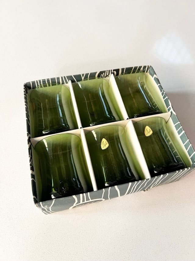 Juego seis vasos cristal soplado antiguos