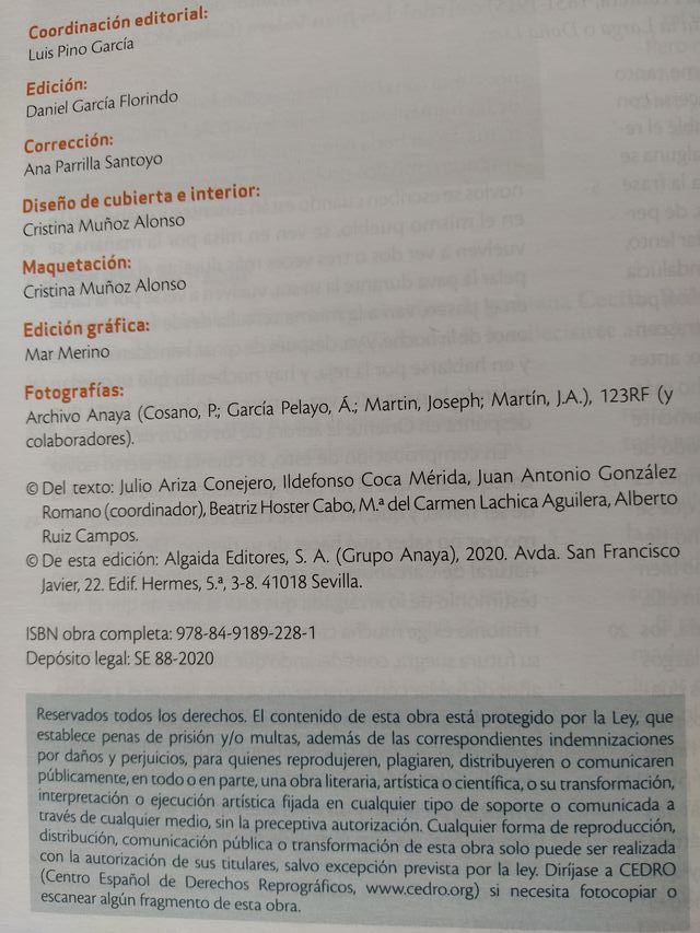 Libro de texto 1º Bachillerato Cultura andaluza.