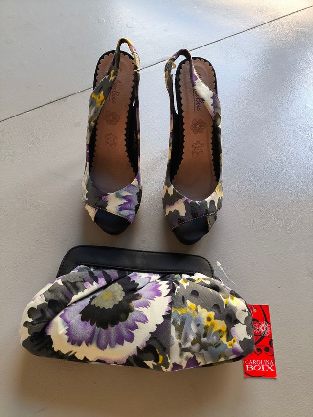 Zapatos tacón mujer y bolso a juego