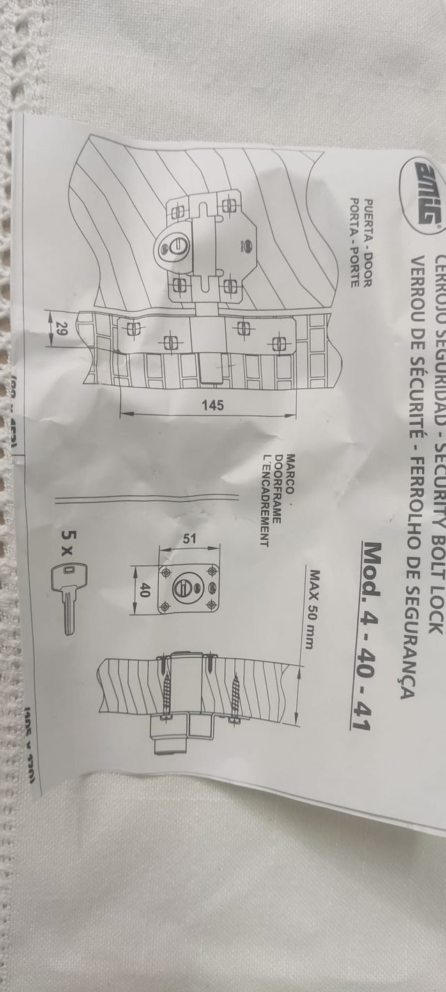 CERROJO SEGURIDAD. MOD. 4 AMIG 88X153 ORO