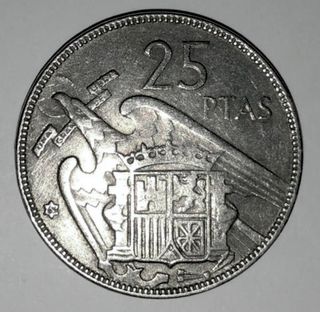 Moneda Franco 25 pesetas 1957 estrella 65 (MBC)!!