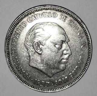 Moneda Franco 25 pesetas 1957 estrella 65 (MBC)!!