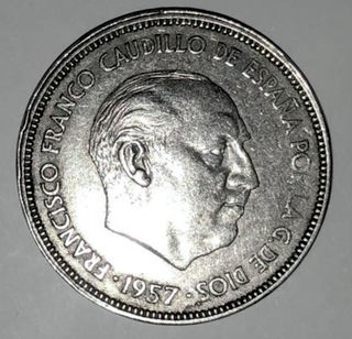 Moneda Franco 25 pesetas 1957 estrella 65 (MBC)!!