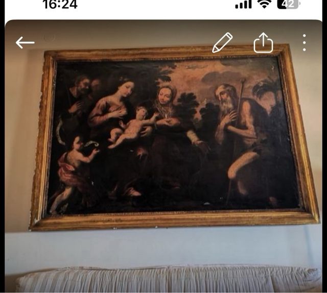 Antico quadro“ Sacra Famiglia con Santi Sec XVII