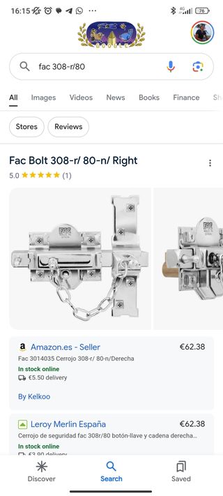 Cerrojo niquelado FAC 308-R/80