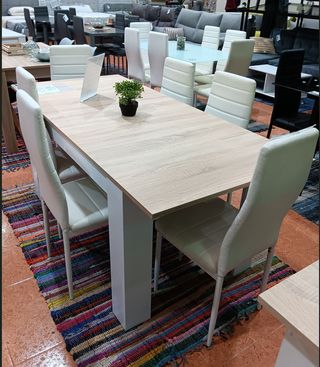 MESA EXTENSIBLE DE 140 A 178CM + 6 SILLAS
