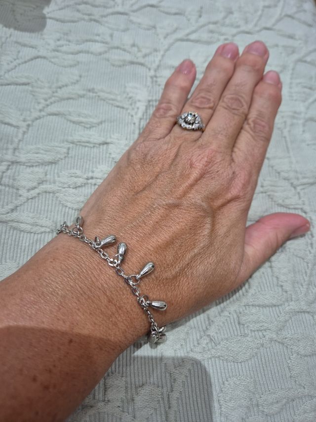 Pulsera/tobillera con lágrimas plateada