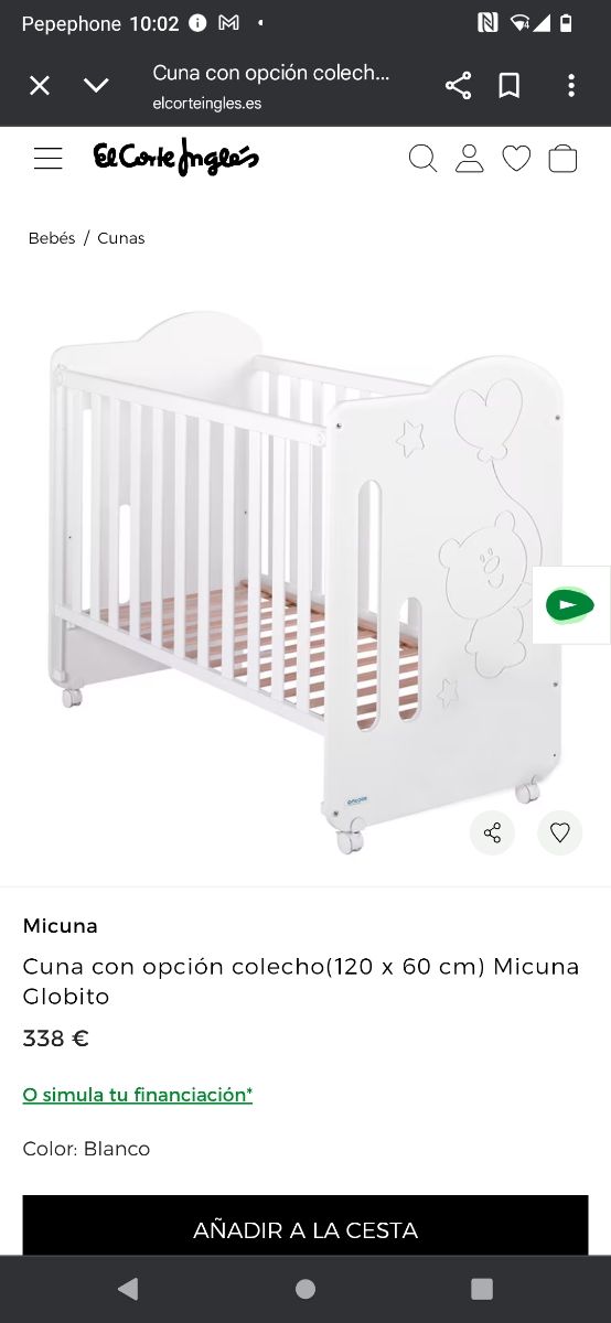 Cuna madera + regalo conjunto cama y chichinera