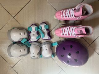 Patines de 4 ruedas, casco y protecciones