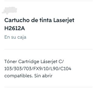 Cartucho tóner LASERJET H2612A