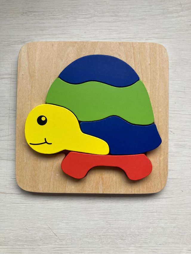 4 puzzles de madera (Tren, Tortuga, Pato, Mariposa