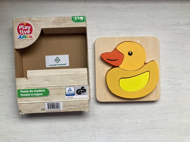 4 puzzles de madera (Tren, Tortuga, Pato, Mariposa