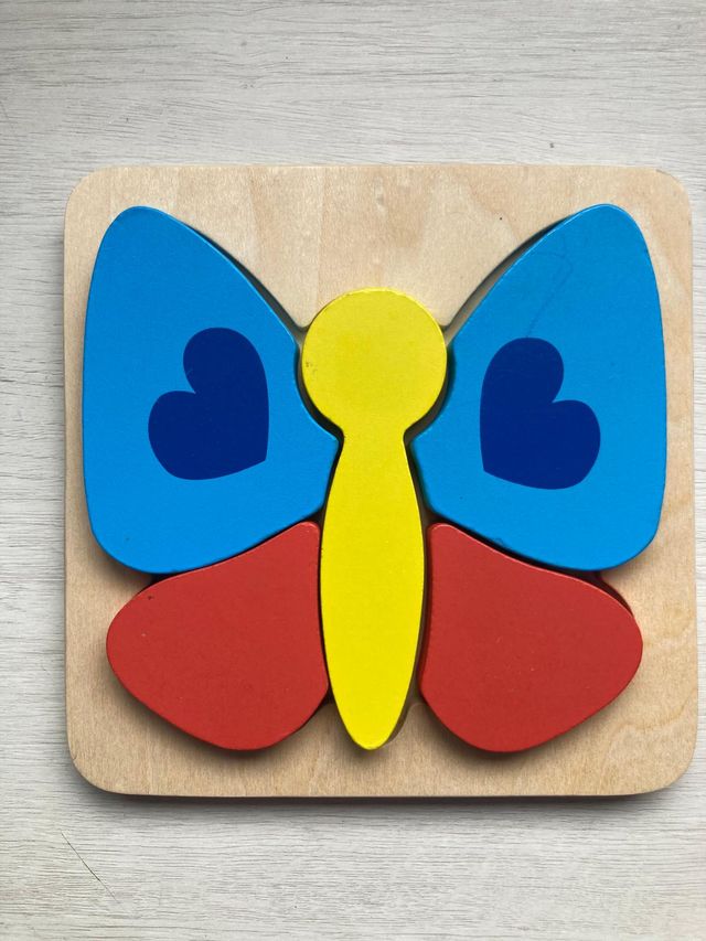 4 puzzles de madera (Tren, Tortuga, Pato, Mariposa