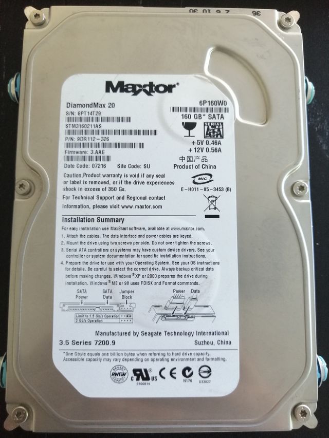 HD 3.5 SATA Maxtor 160gb SECTOR DAMAGE