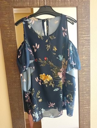 Blusa mujer azul y flores