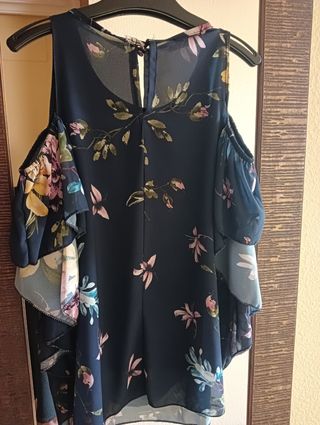 Blusa mujer azul y flores