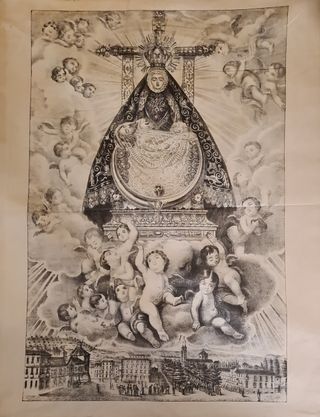 Grabado de la Virgen de las Angustias en seda