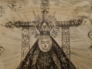Grabado de la Virgen de las Angustias en seda