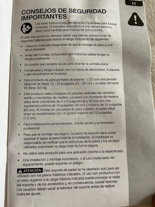 Soporte pared TV / 33-58 cm / 13-23 pulgadas