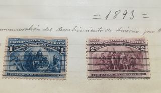 2 sellos USA 1893 1 y 2 ctvs. Com. Descubr.Améric.