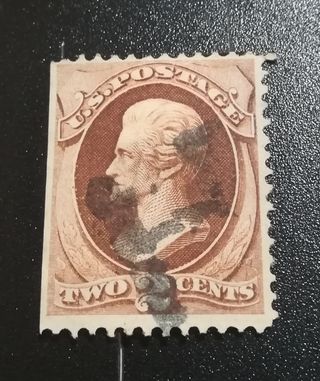 Sello escaso USA 1870-75 2ctvs Jefferson sepia 50%