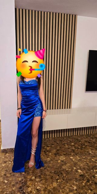 Vestido fiesta azul real , de saten