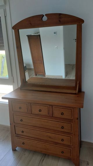 Cómoda madera maciza habitación + espejo