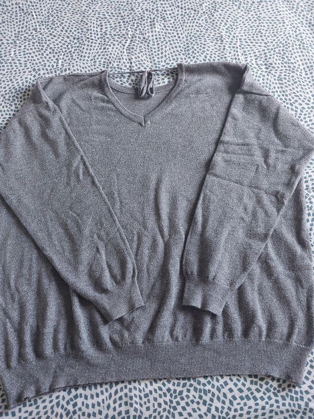 Jersey tres cuartos punto fino gris