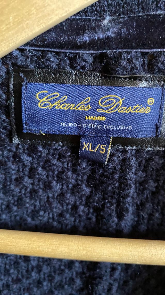 Chaqueta lana tipo cardigan de vestir. Azul XL