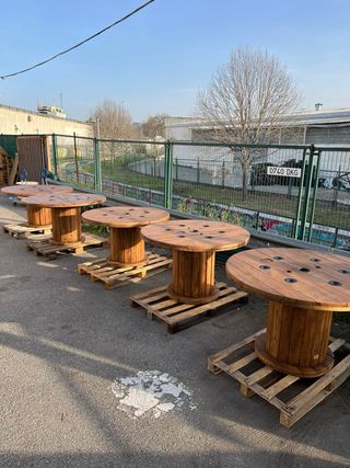 ♻️MESAS BOBINAS CARRETE MADERA CABLE CHILLPALET 🧵‼️