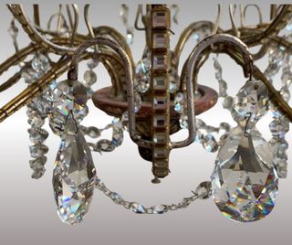 LAMPADARIO VINTAGE - METALLO - VETRO - LEGNO