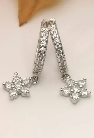 Pendientes Aro Flor Circonitas Plata De Ley 925