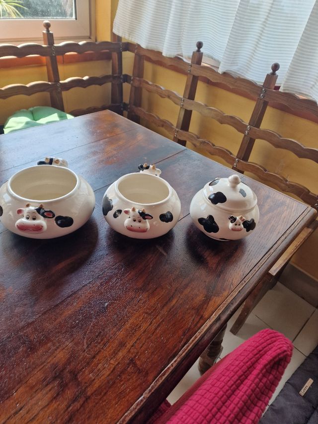 Tris Porta Biscotti Mucca Ceramica