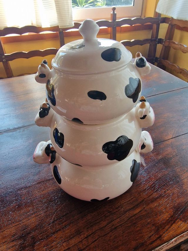 Tris Porta Biscotti Mucca Ceramica