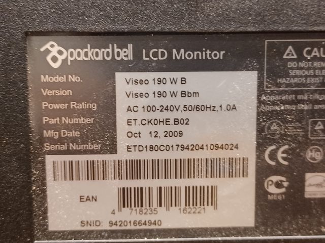 Monitor 19" Packard Bell VISEO 190 W B