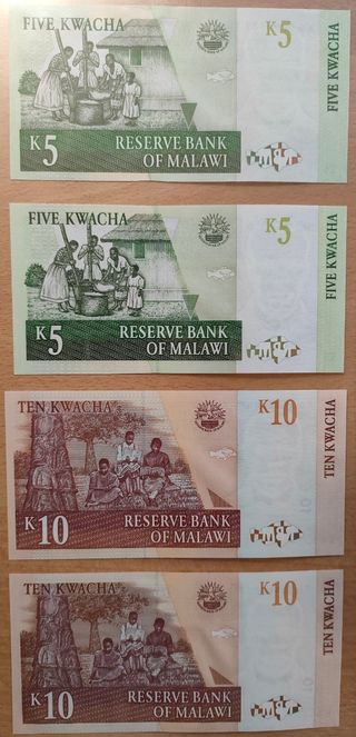 Malawi 5/10 kwacha (4 banconote)