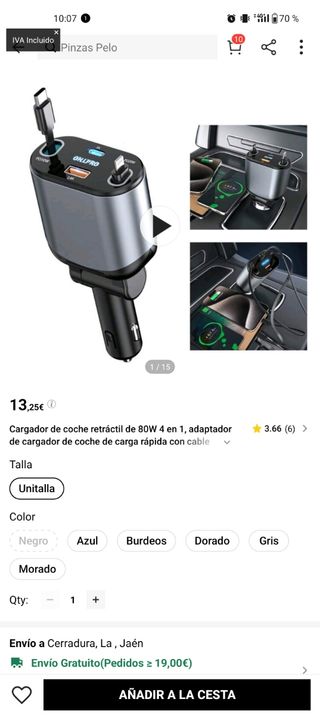 Cargador móvil coche