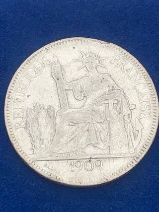 Moneda de plata 1 piastre 1909 Indochina