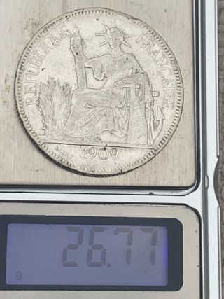 Moneda de plata 1 piastre 1909 Indochina