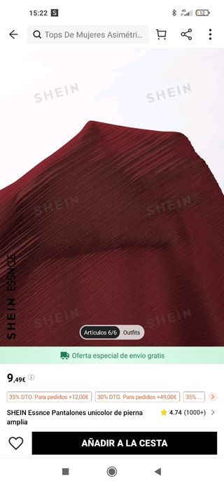 Pantalón campana rojo Shein