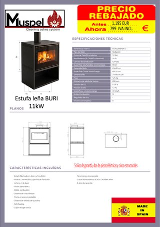Oferta estufa de salón 11kw al 30 Septiembre