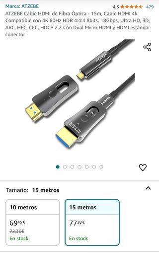 Cable HDMI de fibra óptica (15m)