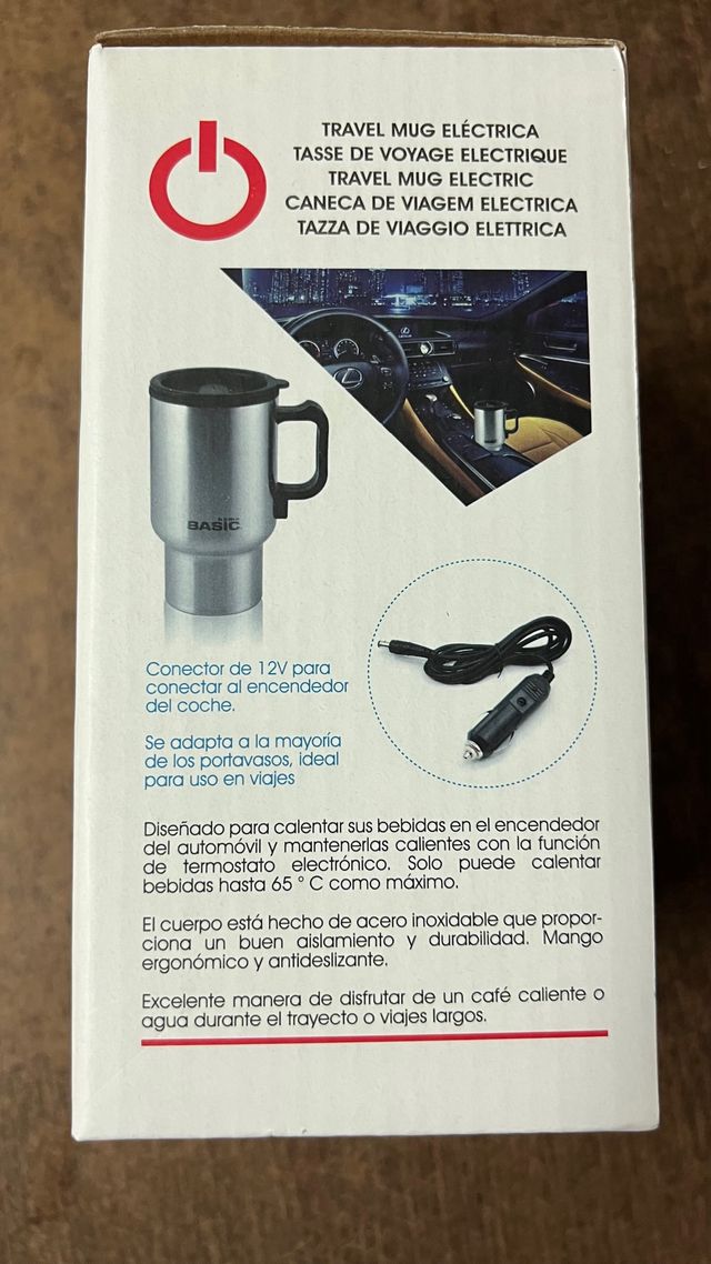 Taza para calentar bebidas con el mechero del coch