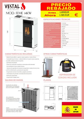 Estufa pellet pasillo canalizada FEME 14kW🔥🪵