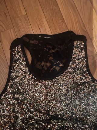 Canotta paillettes oro, pizzo dietro nero