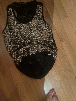 Canotta paillettes oro, pizzo dietro nero