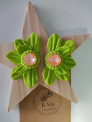 Pendientes flor arcilla polimérica fimo