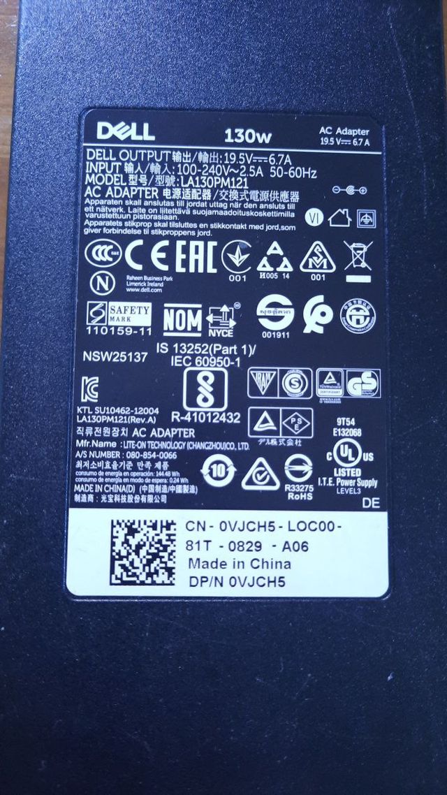 Cargador original DELL 130W - 19,5V - 6,7A